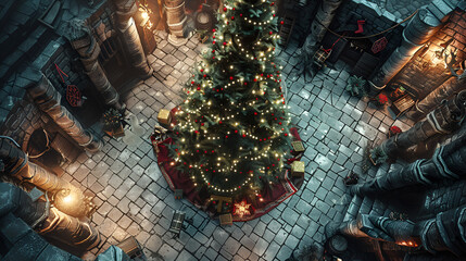 Obraz premium Christmas Battle Map - DnD, RPG Map for Dungeons and Dragons, Game Background, Top View, Winter