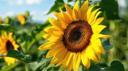 Fototapeta premium Bright sunflower on a lovely summer day