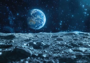 Earthrise over Lunar Landscape