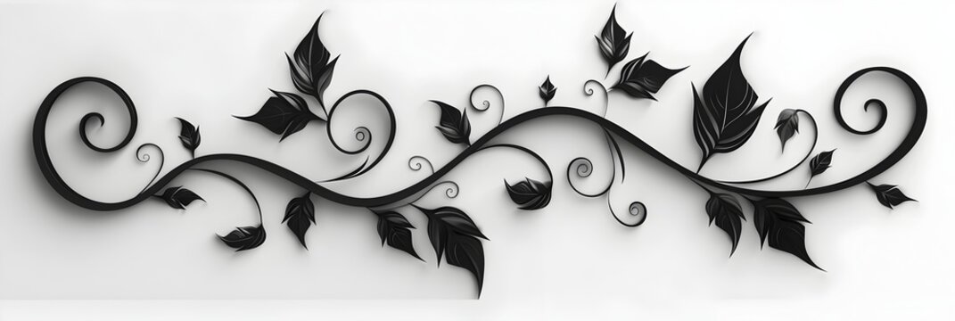 Elegant Flowing Black Cursive Lines with Intricate Swirls and Curves Minimalist Graphic