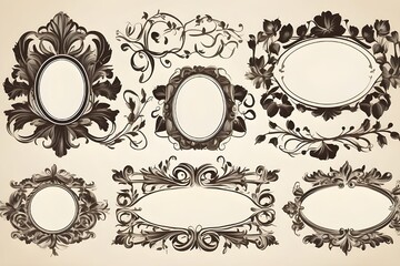 Traditional decorative vintage frames and ornaments set 