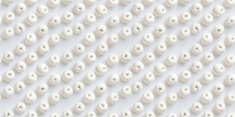 an aesthetic photography pattern of white apples filling in the entire pure white background