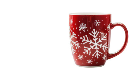 Red mug with snowflakes on transparent background