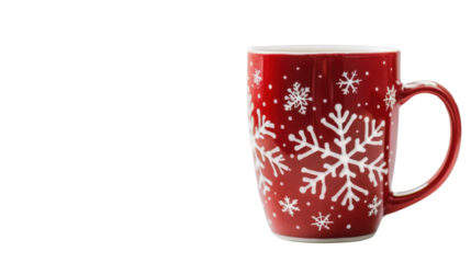 Red mug with snowflakes on transparent background
