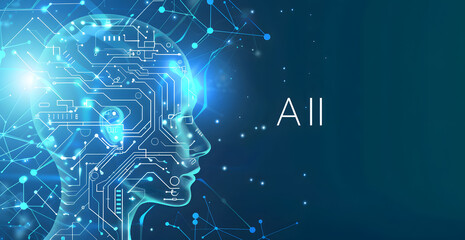 A complex circuit backdrop highlights AI's foundations, while "AI" in the corner underscores the theme, conveying modern tech vibes ideal for education or promotion.