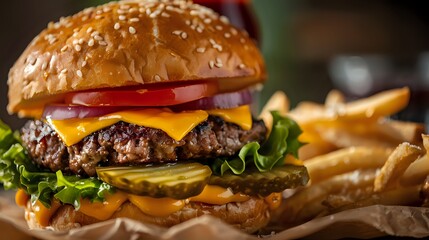 Juicy Cheeseburger with Crispy Fries: A Classic American Meal