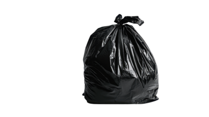Black garbage trash bag on transparent background 