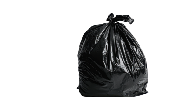 Black garbage trash bag on transparent background 