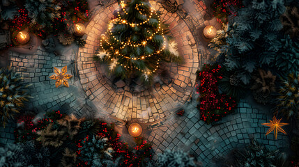 Christmas Battle Map - DnD, RPG Map for Dungeons and Dragons, Game Background, Top View, Winter