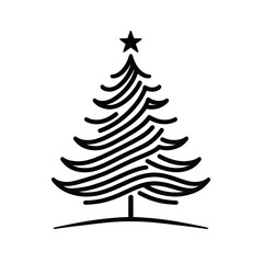 a Simple minimalist Christmas tree, black line stencil artwork isolated on white background PNG