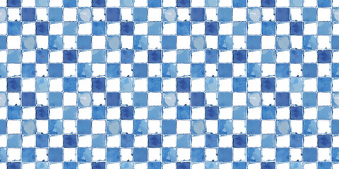 Fototapeta premium Blue and white tiles pattern background, clean surface texture, blue with white background