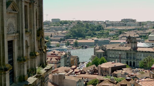 A view in Porto from the side of a cathedral.