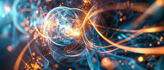 A Glowing Orb Surrounded by Abstract Light Trails