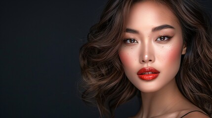 Fototapeta premium Striking Portrait of a Woman with Wavy Hair