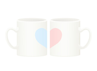 ハートが描かれたペアマグカップのイラスト