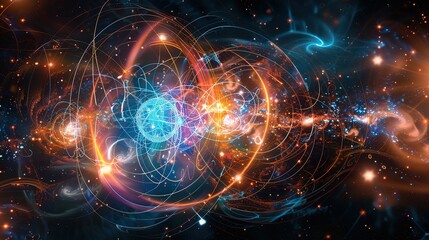 Abstract cosmic sphere with glowing lines and particles