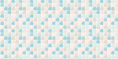Fototapeta premium Soft beige and baby blue tiles pattern background, clean surface texture, white background