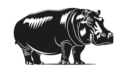 Fototapeta premium black silhouette of Hippopotamus illustration icon for logo, isolated on white background