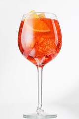 Aperol spritz cocktail with orange slice and ice