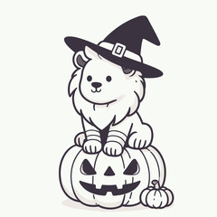  Lion Wearing Witch Hat On Pumpkin Halloween Costume Cute Cartoon  Vector svg Clipart 