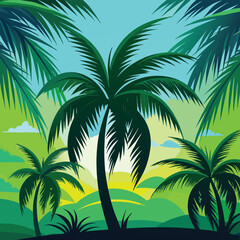 beautiful-palm-tree-leaves-silhouette pattern Adobe Illustrator Artwork, Coconut palm trees on the beach ,summer concept background, travel concept