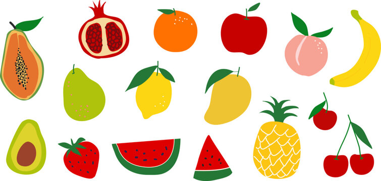 Fruit in Hand-drawn style set , Drawing of food elements for design menu label packaging . icons vector illustration