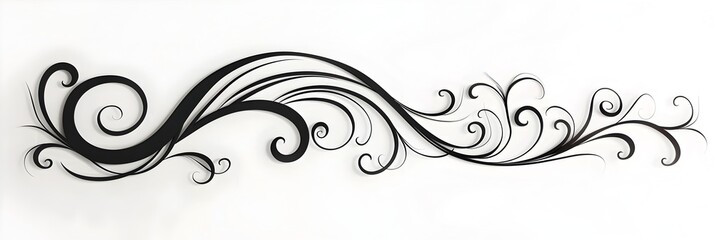 Minimalist Black Decorative Curly Scroll with Small Swirls in Elegant Monochrome Style