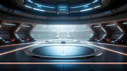 Futuristic Interior with Circular Platform