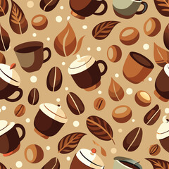 coffee cups and beans seamless pattern Adobe Illustrator Artwork