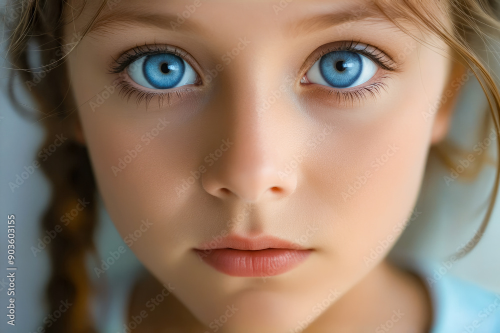 Wall mural A close up of a little girl with blue eyes.