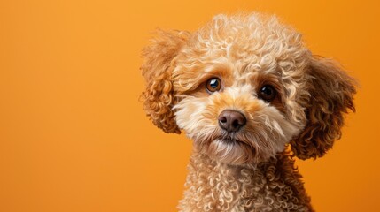 A Curious Golden Poodle Against a Solid Orange Background
