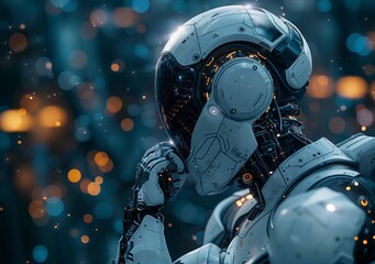 Futuristic Humanoid Robot Deep in Thought