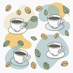 Coffee, tea line pattern. Abstract cup, dessert, chocolate sweets. Bakery and cafe outline backgroundAdobe Illustrator Artwork