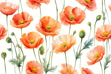 Fototapeta premium Watercolor iceland poppy flowers on white background, Ai Generated