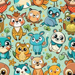 cute cartoon animals seamless pattern  Adobe Illustrator Artwork