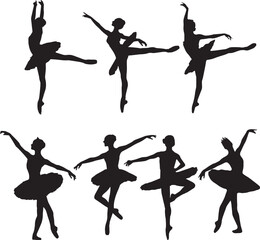set of women's ballet dance  activities silhouettes,  suitable for sport dance template design, transparent background
