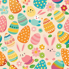easter eggs and bunnies seamless pattern Adobe Illustrator Artwork