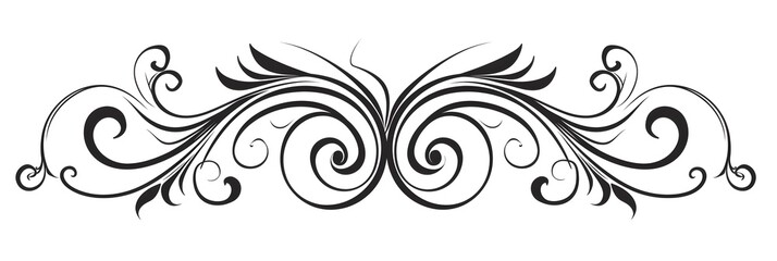 Decorative Curly Horizontal Scroll in Black with Small Swirls on Ends Simple Design