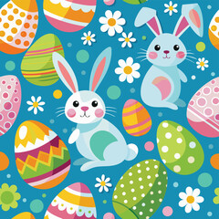 easter eggs and bunnies seamless pattern Adobe Illustrator Artwork