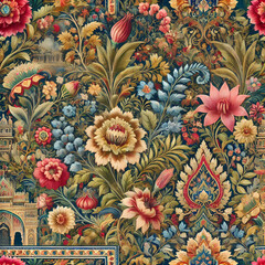 seamless floral pattern background, fabric texture, Indian Traditional Patterns 
