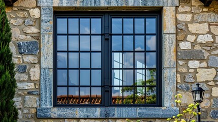 Fototapeta premium Professional Photography of the Exterior Window of an American Home, Showcasing Architectural Details and Design