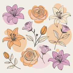 Rose, Iris, White lily, Ranunculus, Calla Lily. Floral Seamless Pattern Adobe Illustrator Artwork