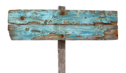 Old wooden sign with weathered paint, cut out