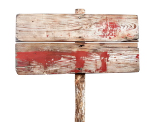 Old wooden sign with weathered paint, cut out
