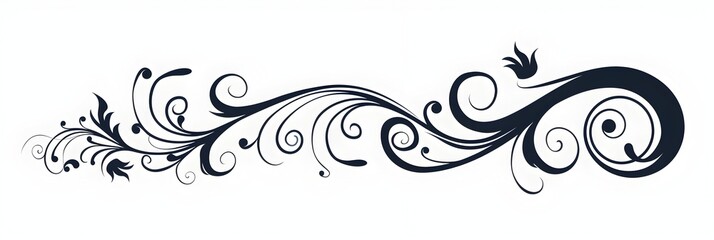 Fototapeta premium Elegant Decorative Curly Horizontal Black Scroll with Small Swirls