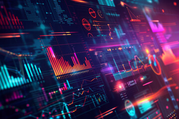 Abstract Colorful Data Visualization with Graphs and Charts on Digital Interface