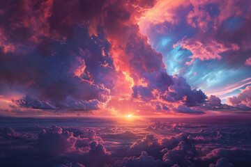 Fototapeta premium dramatic evening sky with clouds colorful sunset background