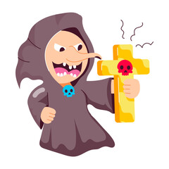 A haunted cross comic style flat sticker 

