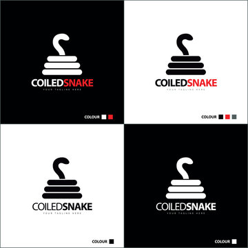 coiled snake line silhouette logo set design template