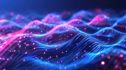 Abstract Digital Wave with Glowing Particles